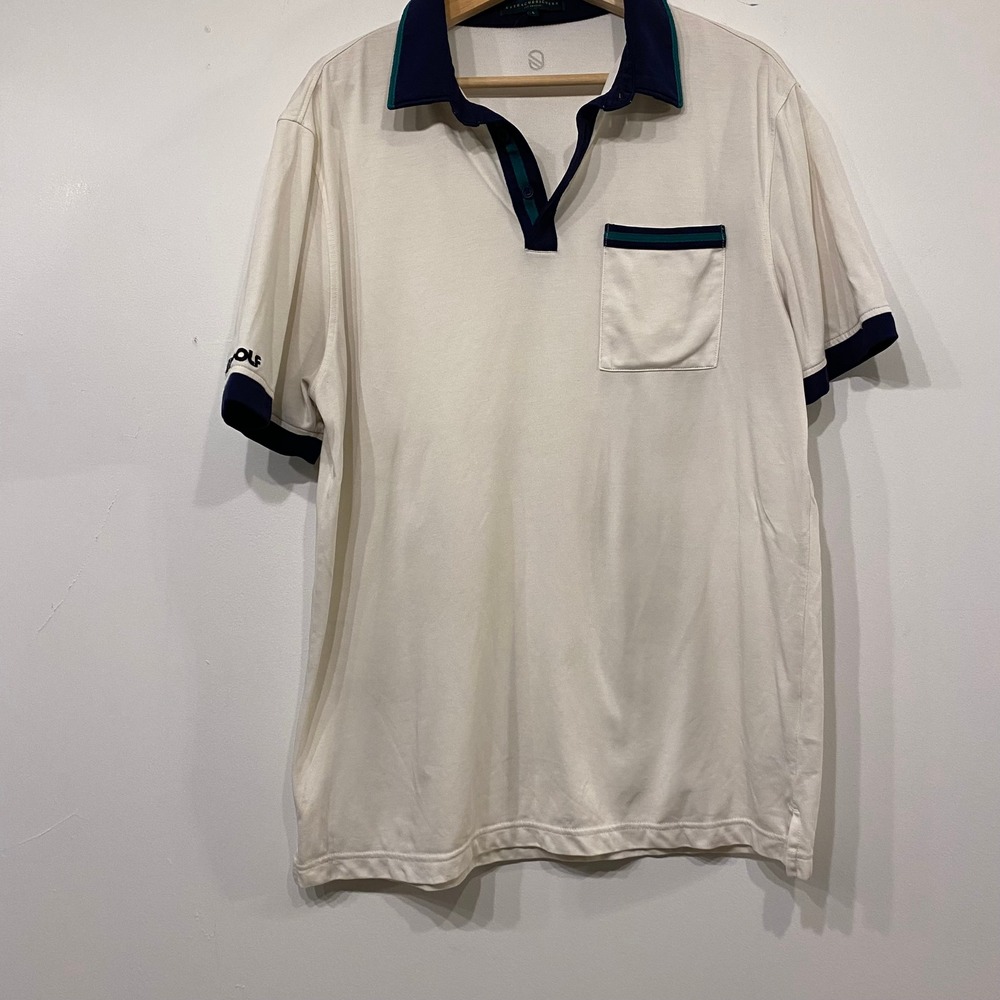 Extracurricular Los Angeles Mens Golf Polo Shirt Cream Navy Large Short Sleeve